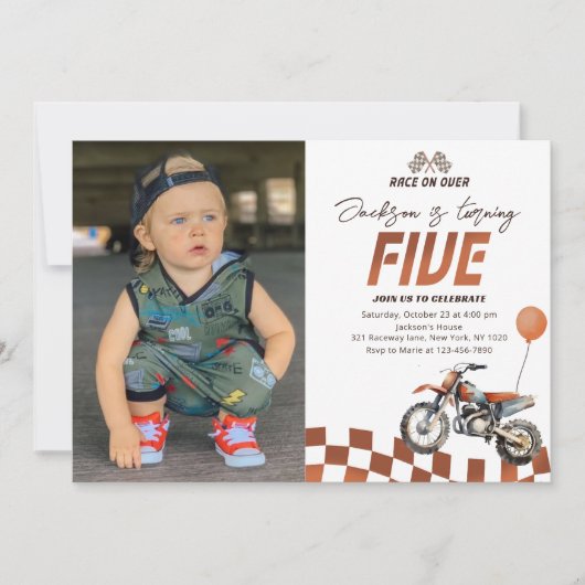 Motorfiets Dirt Bike 5e Verjaardag Foto Kaart (Voorkant)