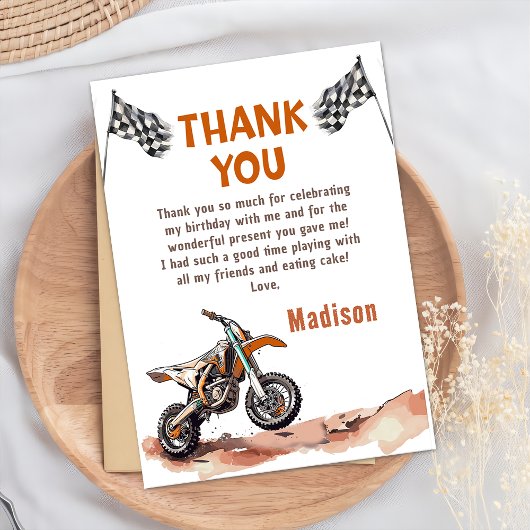 Motorfiets Dirt Bike Verjaardag Bedankt Card