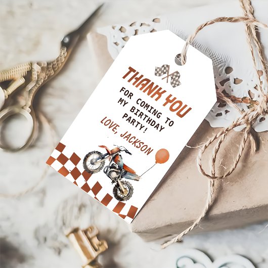 Motorfiets Dirt Bike Verjaardag Dank u Gift Labels Cadeaulabel