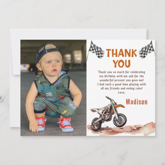 Motorfiets Dirt Bike Verjaardag Foto Dank u Kaart (Voorkant)