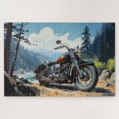 Motorfiets door een Mountain Stream Jigsaw Puzzle Legpuzzel (Horizontaal)