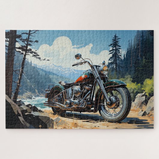 Motorfiets door een Mountain Stream Jigsaw Puzzle Legpuzzel (Horizontaal)