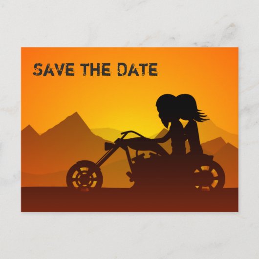 Motorfiets en Bergen Trouwen Save the Date Aankondigingskaart (Voorkant)