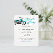 Motorfiets en harten Aqua bruiloft receptie Kaart (Staand voorkant)