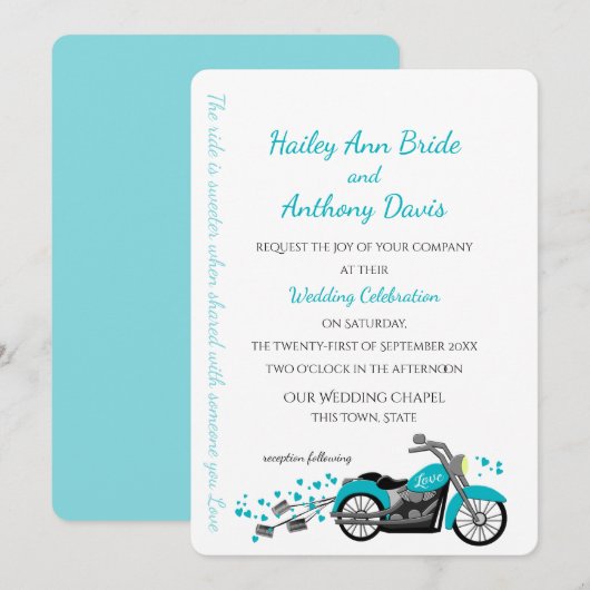 Motorfiets en Harten Wedding Aqua Kaart (Voorkant / Achterkant)