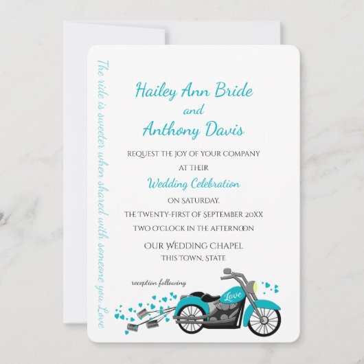 Motorfiets en Harten Wedding Aqua Kaart (Voorkant)