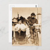 motorfiets en oude leerschool briefkaart (Voorkant / Achterkant)