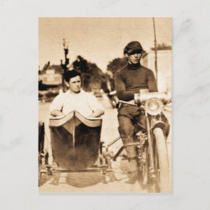  motorfiets en oude leerschool briefkaart