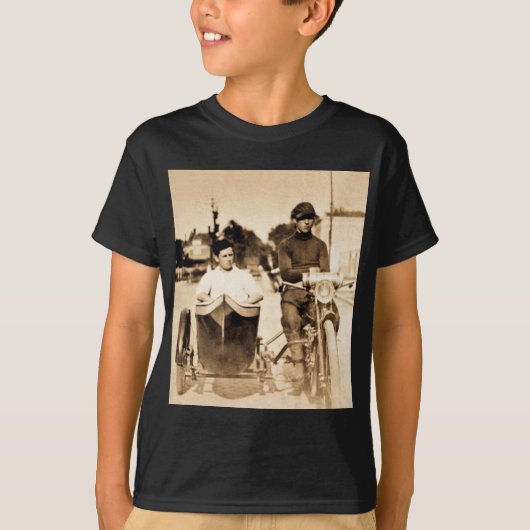  motorfiets en oude leerschool t-shirt (Voorkant)
