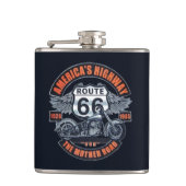 Motorfiets en Route 66 Heupfles (Voorkant)