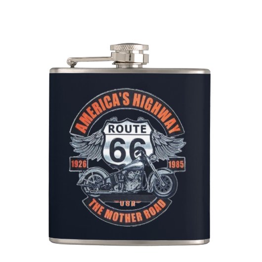 Motorfiets en Route 66 Heupfles (Voorkant)