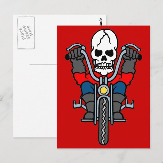 Motorfiets en schedel briefkaart (Voorkant / Achterkant)