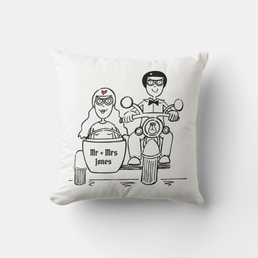 Motorfiets- en sidecar Wedding Gift Throw Cushion Kussen (Voorkant)
