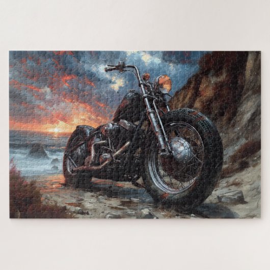 Motorfiets en zonsondergang legpuzzel (Horizontaal)