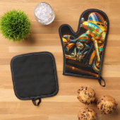 "Motorfiets Flame Ride – Oven Mitt & Pot Houder SE Ovenwant & Pannenlap Set (Top down)