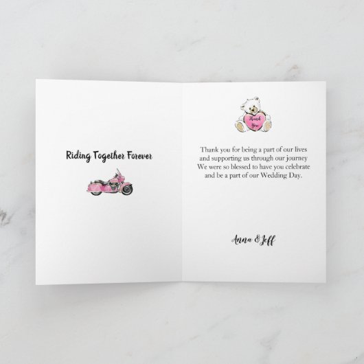 Motorfiets foto bruiloft dank u kaart (Binnen)