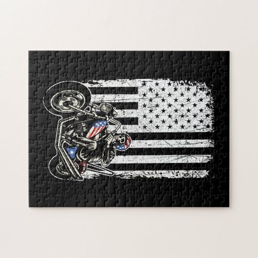  motorfiets - gedetailleerd met Amerikaanse vlag Legpuzzel (Horizontaal)