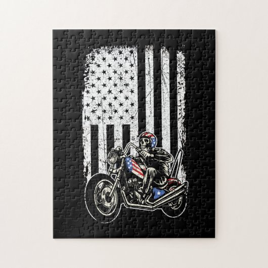  motorfiets - gedetailleerd met Amerikaanse vlag Legpuzzel (Verticaal)