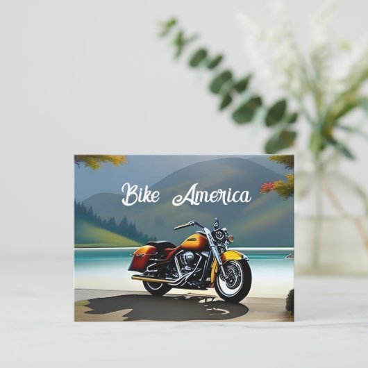 Motorfiets geparkeerd in de buurt van Lake Briefkaart (Staand voorkant)