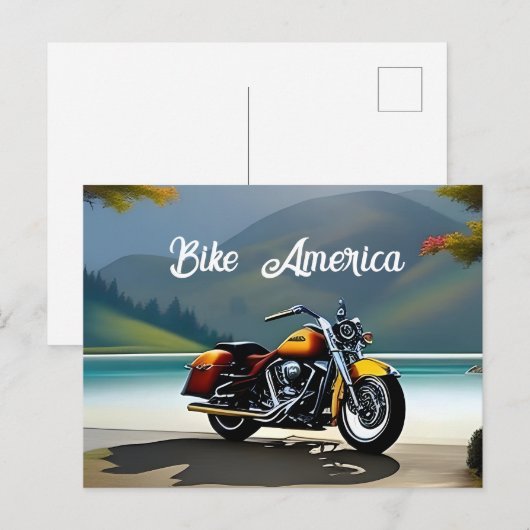 Motorfiets geparkeerd in de buurt van Lake Briefkaart (Voorkant / Achterkant)