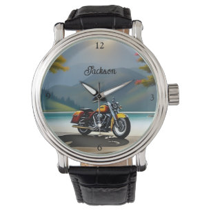 Motorfiets geparkeerd in de buurt van Lake Horloge