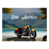 Motorfiets geparkeerd in de buurt van Lake Perfect Poster (Voorkant)