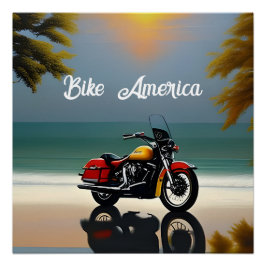 Motorfiets geparkeerd in de buurt van Ocean Perfect Poster