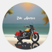 Motorfiets geparkeerd in de buurt van Ocean Ronde Sticker (Voorkant)