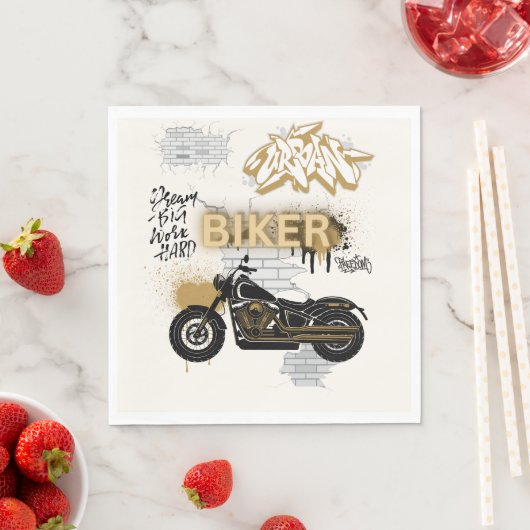 Motorfiets goud en crème papier servet (Insitu)