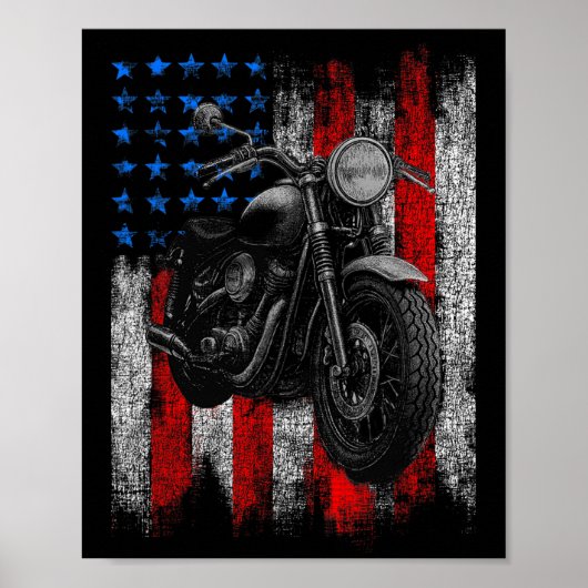 Motorfiets Graphic Mannen Biker Amerikaanse Vlag Poster (Voorkant)