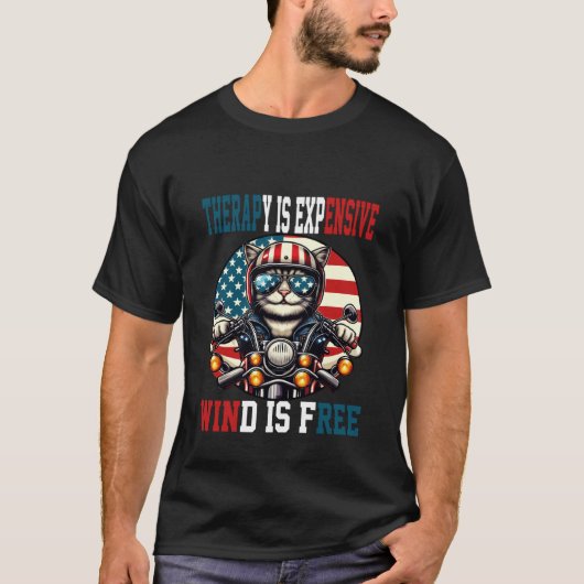 Motorfiets grappige Kat, 4 juli op vaderdag T-shirt (Voorkant)