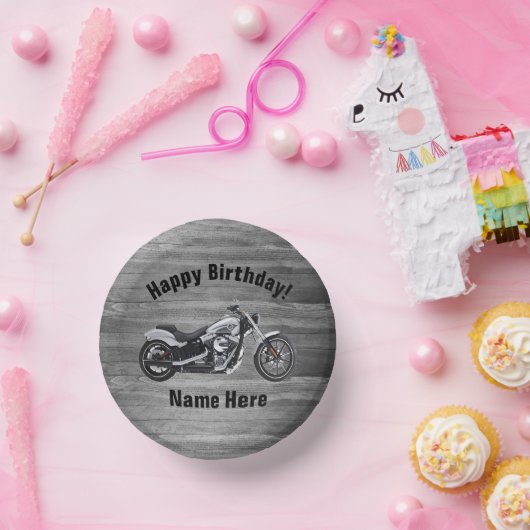 Motorfiets Happy Birthday Custom Name Cool Papieren Kommen (Feest)