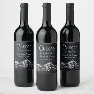 Motorfiets Huwelijk Cheers Wijn Label Etiket