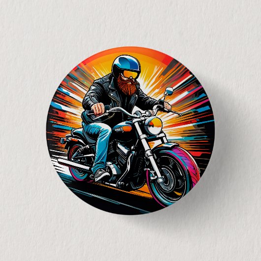 Motorfiets Illustratie met Rijder Ronde Button 3,2 Cm (Voorkant)