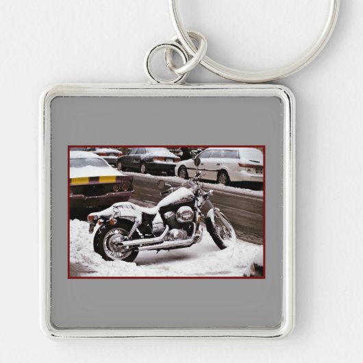 'Motorfiets in de Winter' Sleutelhanger (Voorkant)