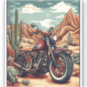 Motorfiets in Desert Cactus Westerne Set (4) Sticker (Voorkant)
