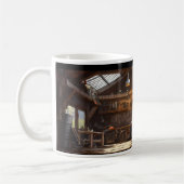 Motorfiets in eenvoudige workshop koffiemok (Links)