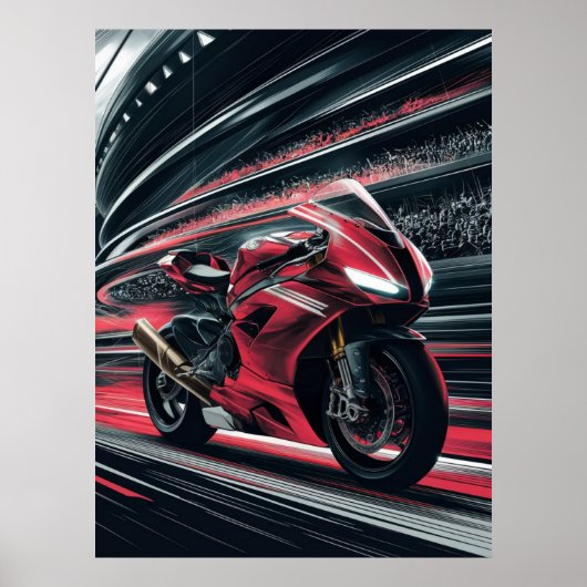 Motorfiets in snelheid op de racebaan poster (Voorkant)