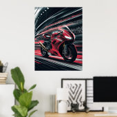 Motorfiets in snelheid op de racebaan poster (Thuiskantoor)
