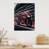Motorfiets in snelheid op de racebaan poster (Keuken)