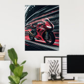 Motorfiets in snelheid op het circuit poster (Thuiskantoor)