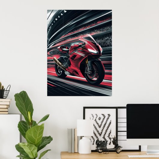 Motorfiets in snelheid op het circuit poster (Thuiskantoor)