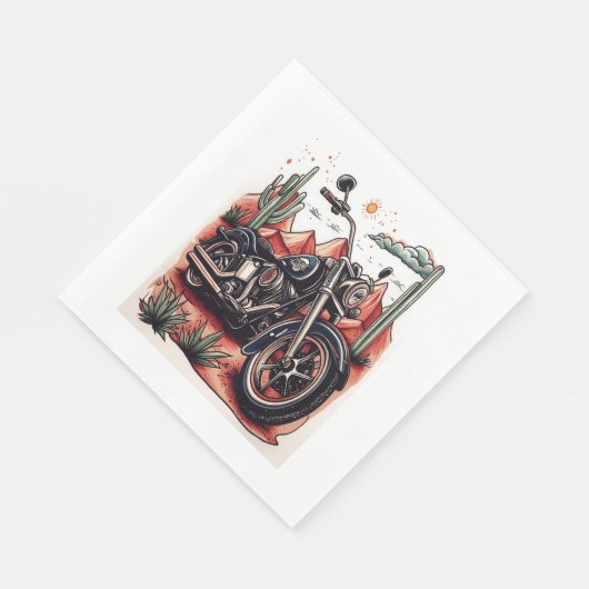 Motorfiets in woestijncactus western set servet (Hoek)