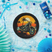 motorfiets-is-geparkeerd-strand-met-palmbomen papieren bordje (Feest)