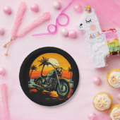 motorfiets-is-geparkeerd-strand-met-palmbomen papieren bordje (Feest)