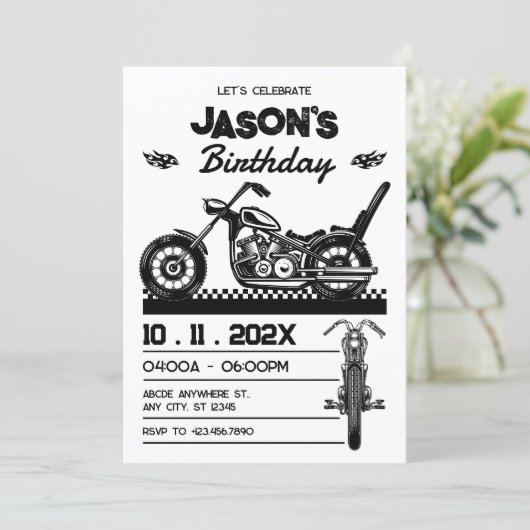  motorfiets jarig kaart (Staand voorkant)