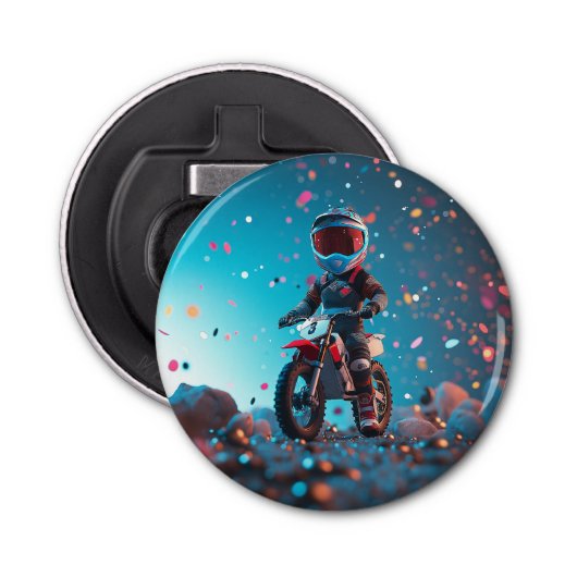 motorfiets | Jongens Verjaardagsfeest Button Flesopener (Voorkant)