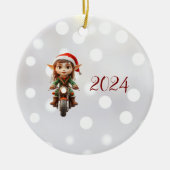 Motorfiets Kerst Elf Keramisch Ornament (Voorkant)