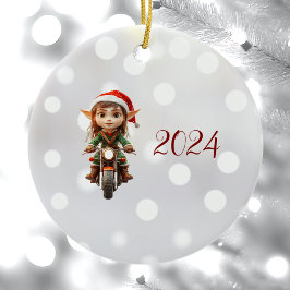 Motorfiets Kerst Elf Keramisch Ornament