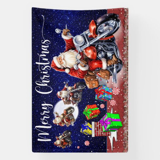 Motorfiets Kerstmis Binnen of Openlucht Spandoek (Verticaal)